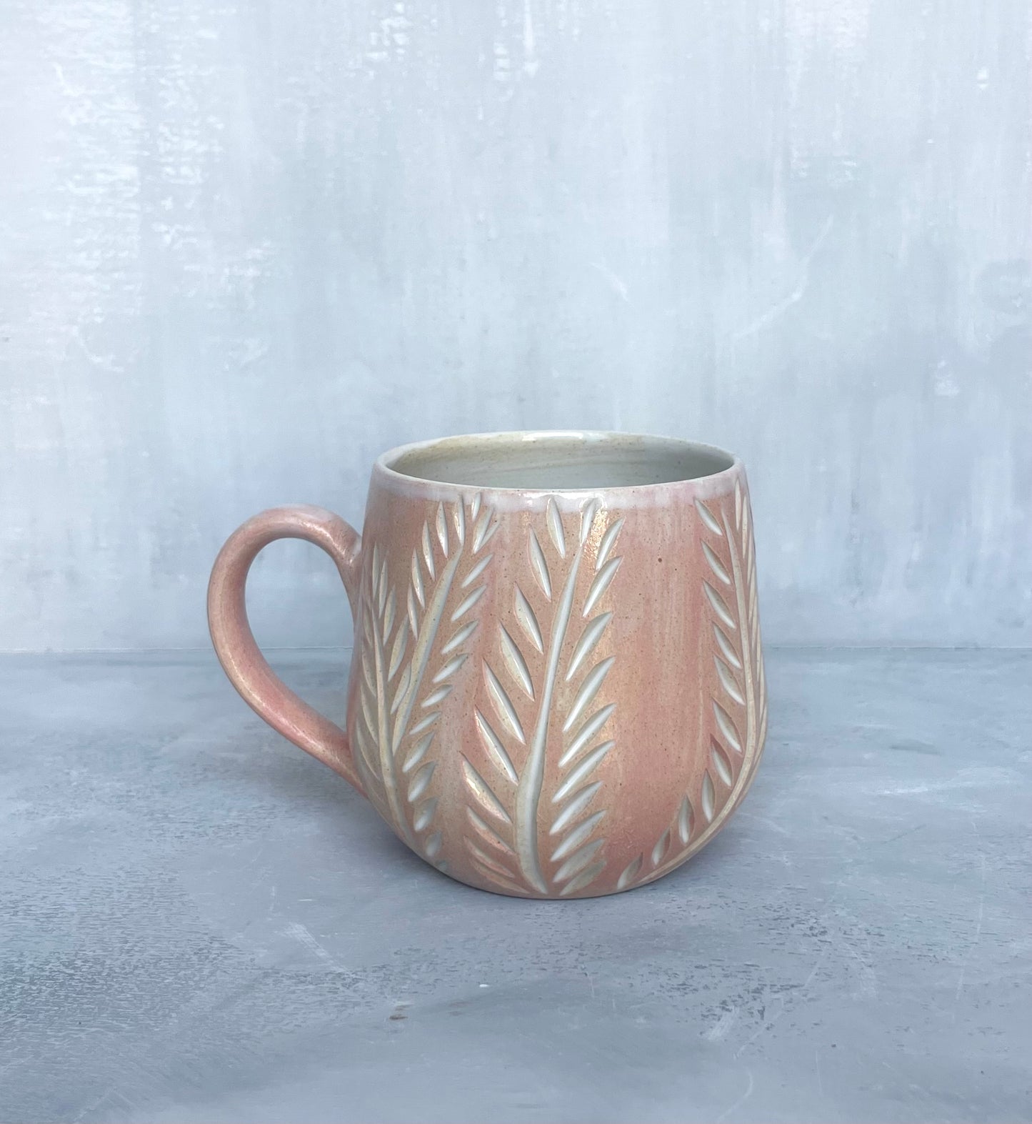 Hand Carved Pink Plant Mug