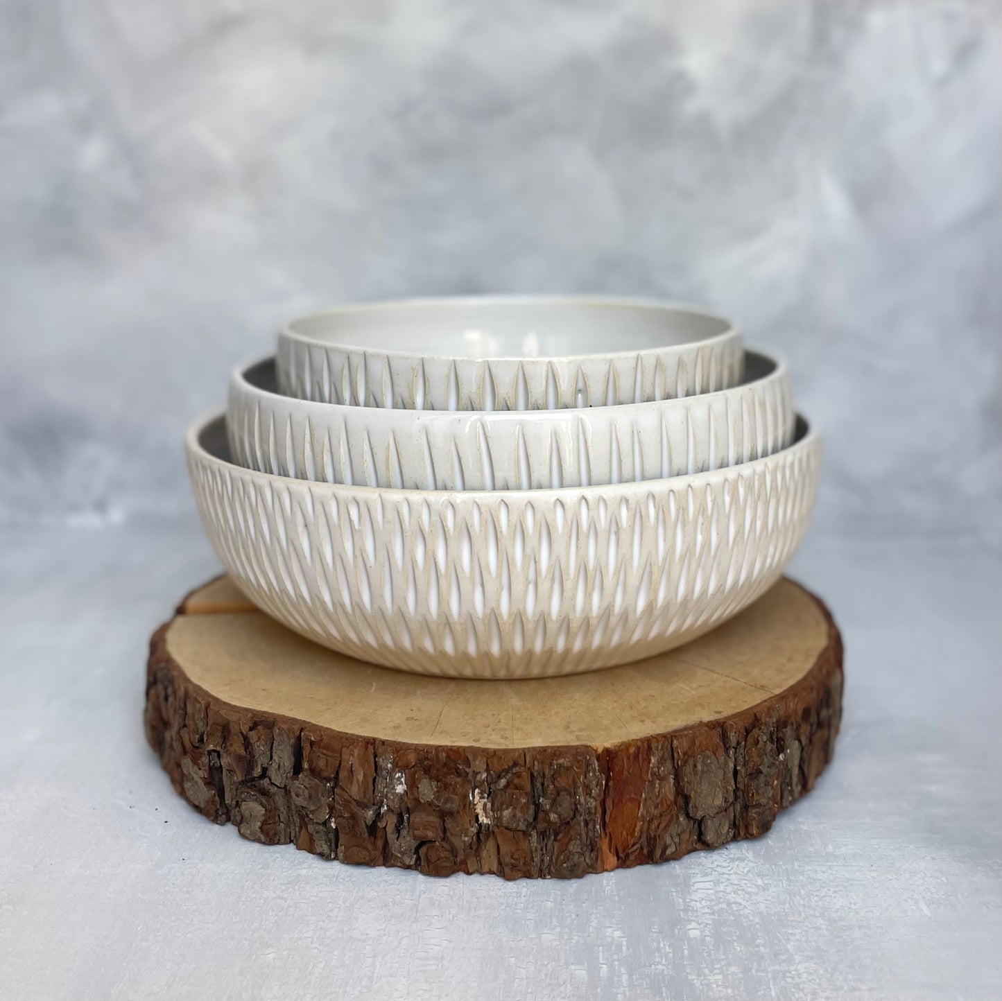 Hand Carved Three Serving Bowl Set