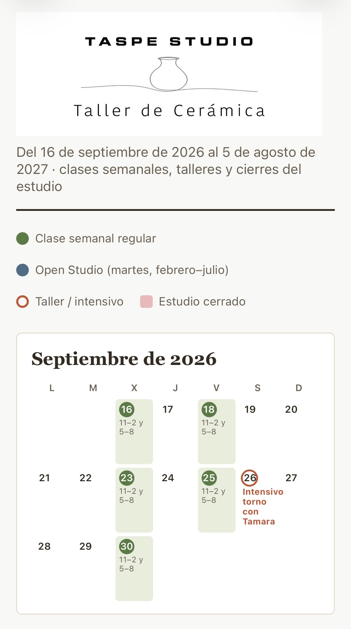 Intensivos de Torno Alfarero Otoño 2026